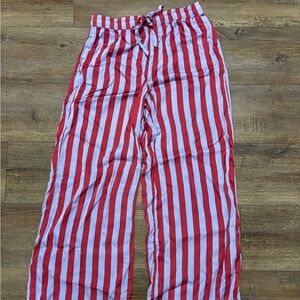 Anthropologie Red and Sky Blue Striped Silky Pajama Pants